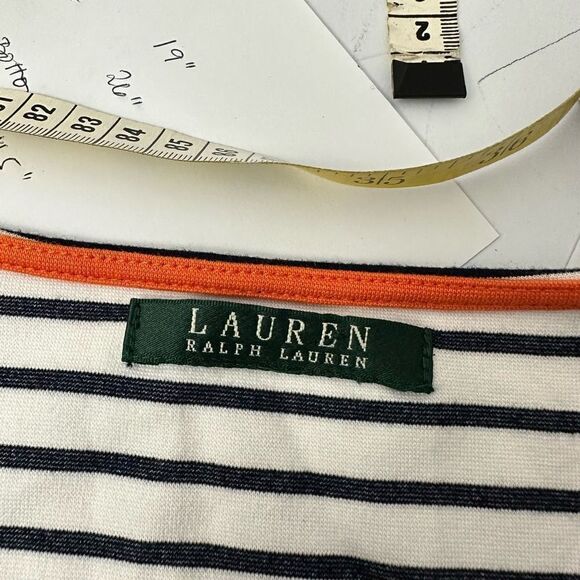 Ralph Lauren Navy Striped Top Womens Nautical Gold Shoulder Buttons Knit sz XL - Picture 7 of 9